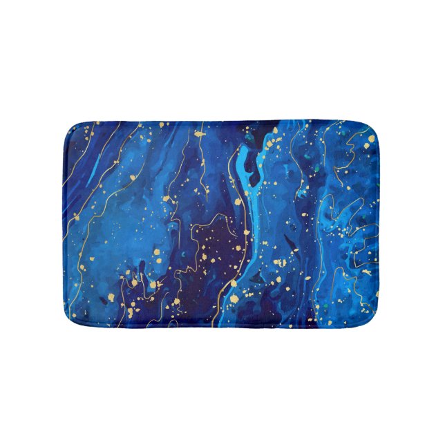 Luxurious Blue Gold Marble Texture Bath Mat (Front)