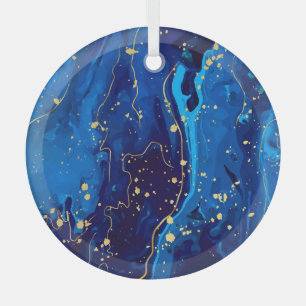Luxurious Blue Gold Marble Texture Glass Tree Decoration