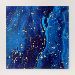 Luxurious Blue Gold Marble Texture Jigsaw Puzzle