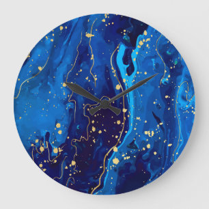 Luxurious Blue Gold Marble Texture Large Clock