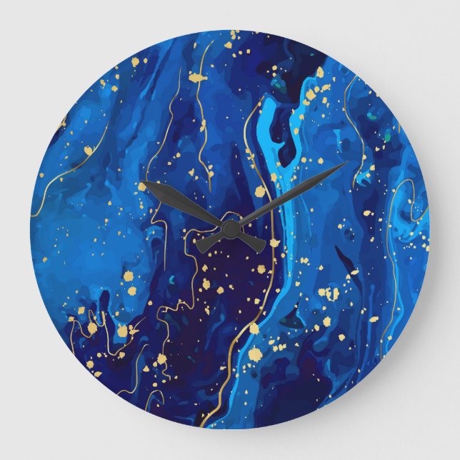 Luxurious Blue Gold Marble Texture Large Clock (Front)