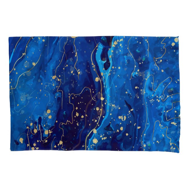 Luxurious Blue Gold Marble Texture Pillowcase (Front)