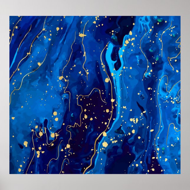 Luxurious Blue Gold Marble Texture Poster (Front)