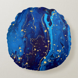 Luxurious Blue Gold Marble Texture Round Cushion