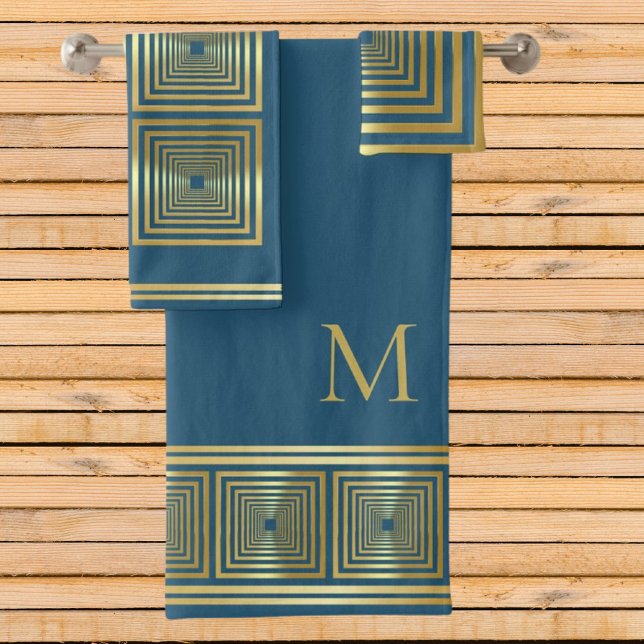 Luxurious blue gold name initial Towel set (Creator Uploaded)