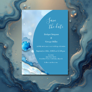 Luxurious Blue Watercolor Abstract Pearlescent Invitation