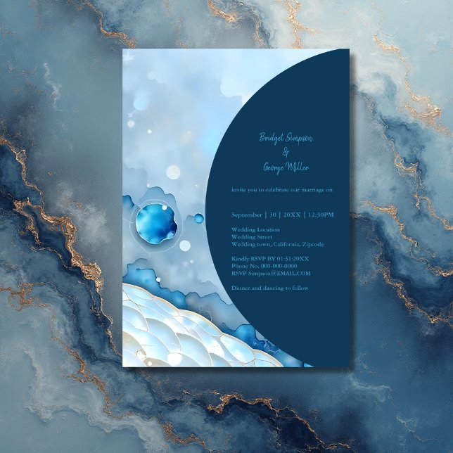 Luxurious Blue Watercolor Abstract Pearlescent Invitation (Creator Uploaded)