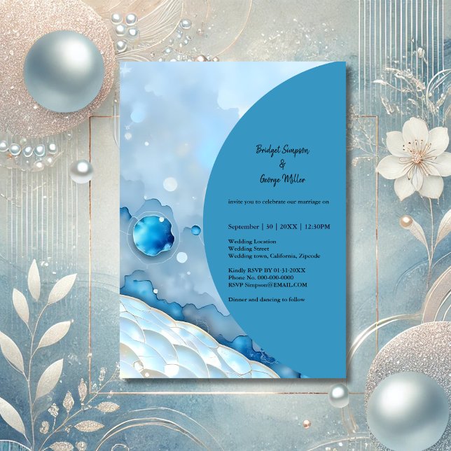 Luxurious Blue Watercolor Abstract Pearlescent Invitation (Creator Uploaded)