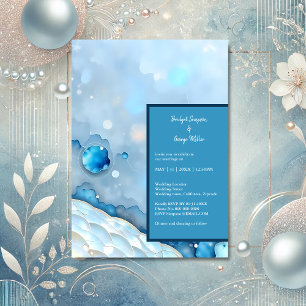 Luxurious Blue Watercolor Abstract Pearlescent Invitation