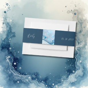 Luxurious Blue Watercolor Abstract Pearlescent Invitation Belly Band