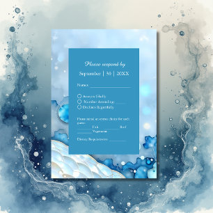 Luxurious Blue Watercolor Abstract Pearlescent RSVP Card