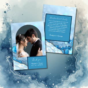 Luxurious Blue Watercolor Abstract Pearlescent Thank You Card