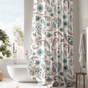 Luxurious Blue & White Paisley Shower Curtain