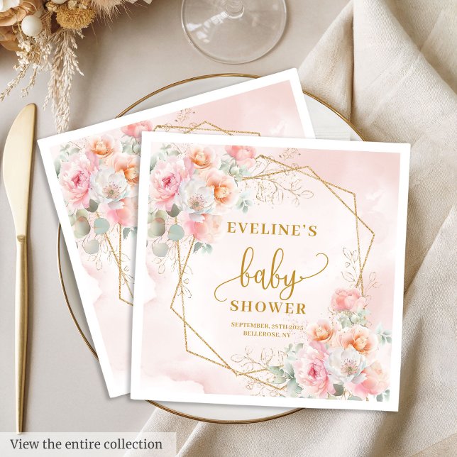 Luxurious blush pink florals baby shower luncheon  napkin (Luxurious blush pink florals baby shower luncheon Napkins)