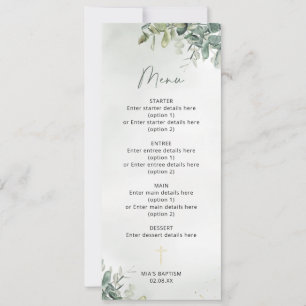 Luxurious Botanical Baptism Menu Card
