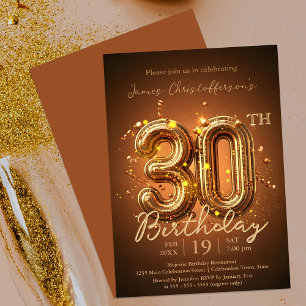 Luxurious Brown and Gold 30th Birthday Celebration Invitation