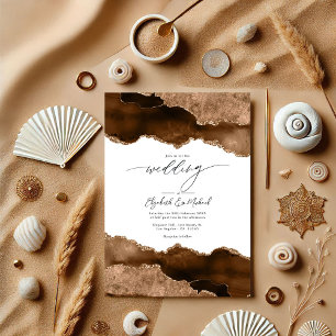 Luxurious Brown & Gold Agate Wedding QR Code Rsvp  Invitation