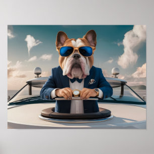 Luxurious Bulldog on Private Yacht with Champagne  Poster