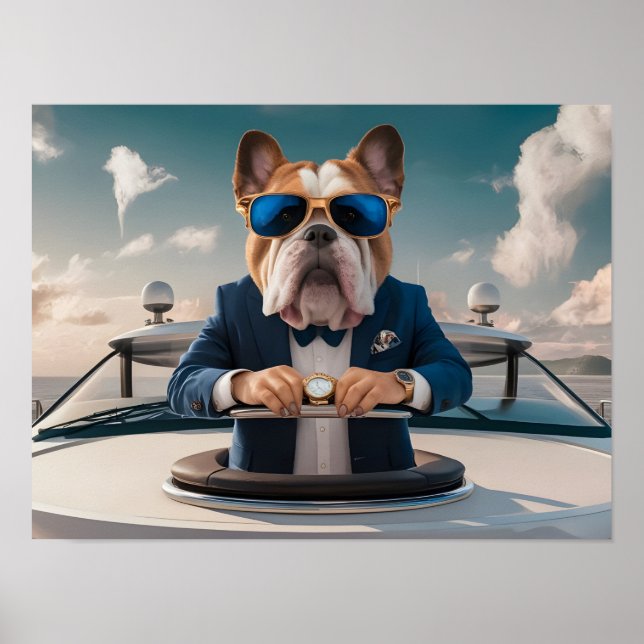 Luxurious Bulldog on Private Yacht with Champagne  Poster (Front)