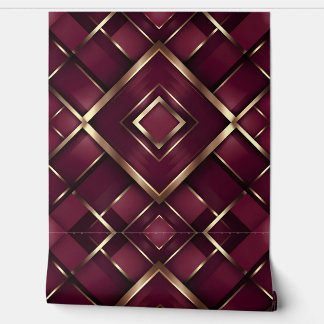 Luxurious Burgundy and Gold Geometric Pattern Wallpaper