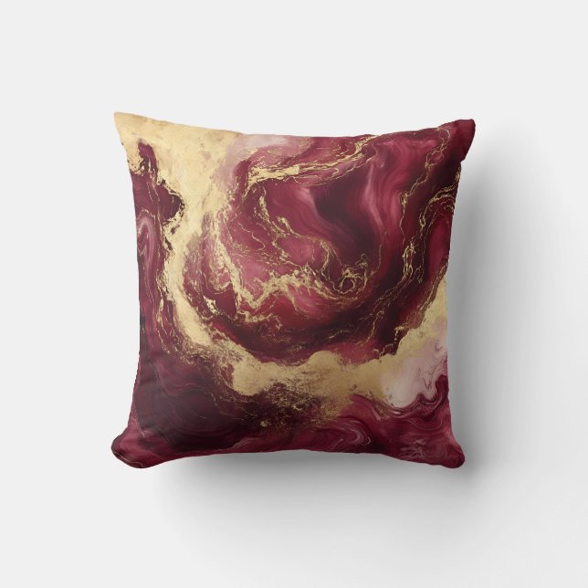 Luxurious Burgundy and Gold Marble Decorative  Cushion (Front)