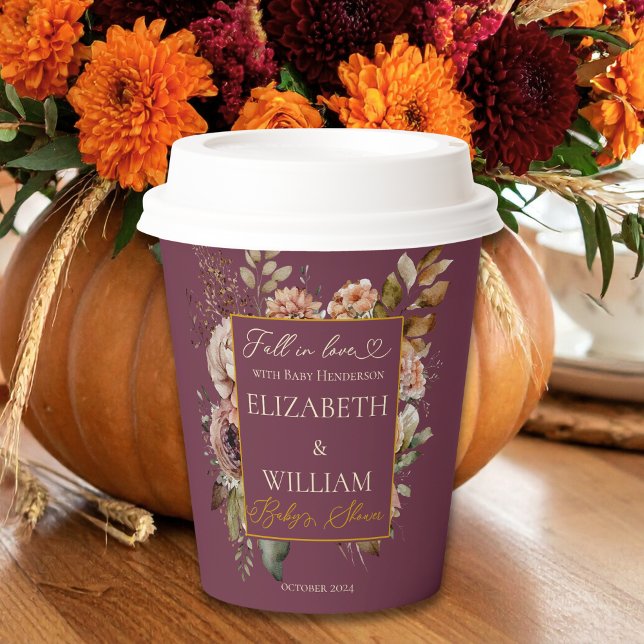 Luxurious Burgundy Floral Fall Baby Shower Paper Cups (Creator Uploaded)