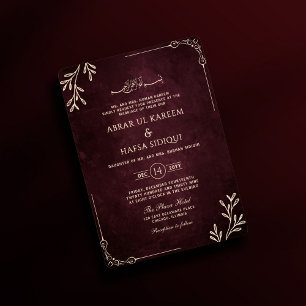 Luxurious Burgundy Floral Gold Islamic Wedding Invitation