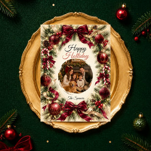 Luxurious Burgundy Holiday Family Portrait Card