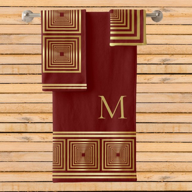 Luxurious burgundy red gold monogram Towel set (Creator Uploaded)