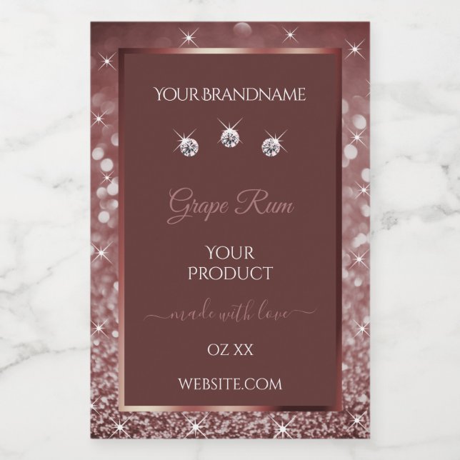 Luxurious Burgundy Sparkle Glitter Product Labels  (Single Label)