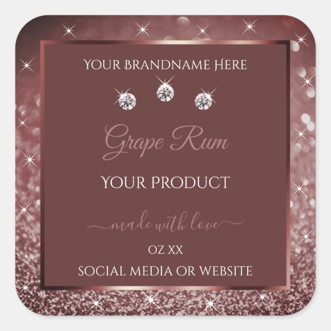 Luxurious Burgundy Sparkle Glitter Product Labels  (Front)