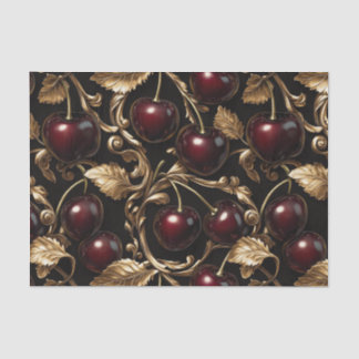 Luxurious Cherry and Gold Baroque Seamless Pattern Tissue Paper