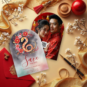 Luxurious Chic Snake Lunar Year Exquisite Floral Save The Date