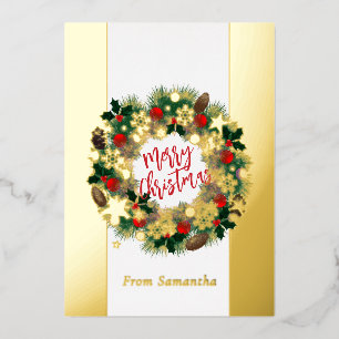 Luxurious Christmas Wreath Personalizable Gold Foil Holiday Card