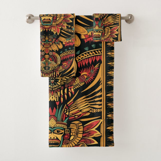 Luxurious Cyan "Aztec Dream" Plush Bath Towel Set (Insitu)