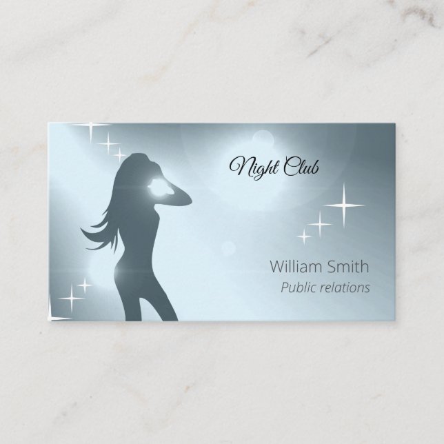 Luxurious Cyan Brilliant Dancing Girl Silhouette Business Card (Front)