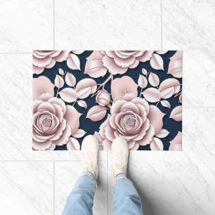 Luxurious Dark Blue Roses With White Details Doormat