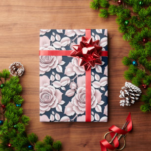 Luxurious Dark Blue Roses With White Details Wrapping Paper