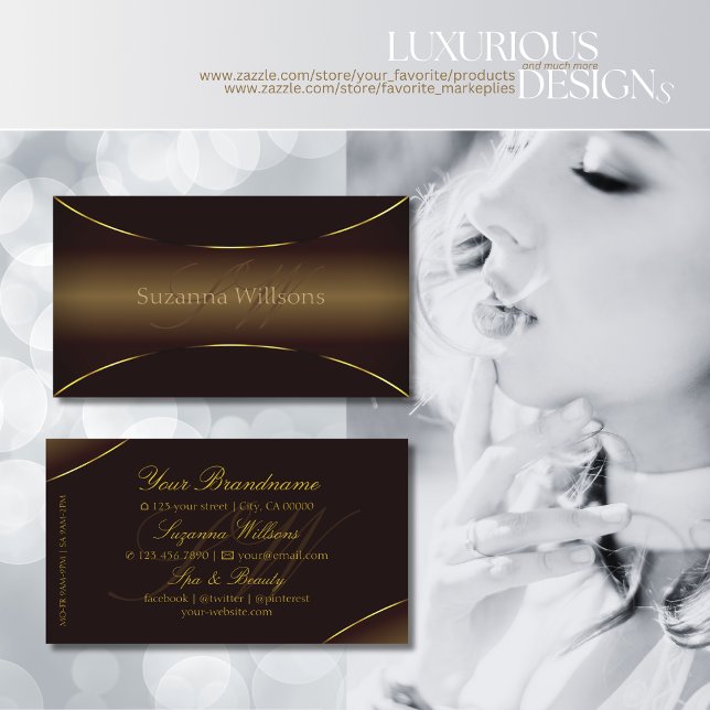 Luxurious Dark Brown with Gold Border and Monogram Business Card (Creator Uploaded)