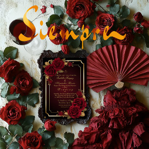 Luxurious Dark Burgundy Moody Rose Wedding Invitation