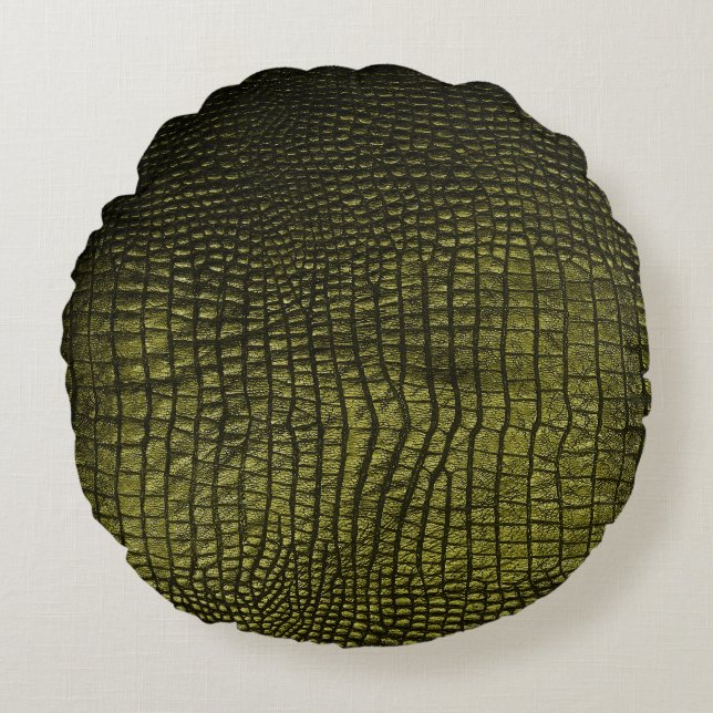 Luxurious dark crocodile skin texture. round cushion (Front)