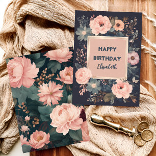 Luxurious dark floral birthday card