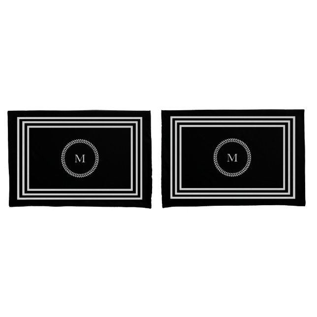 Luxurious Dark monogram Minimalist white frames Pillowcase (Front-Set)