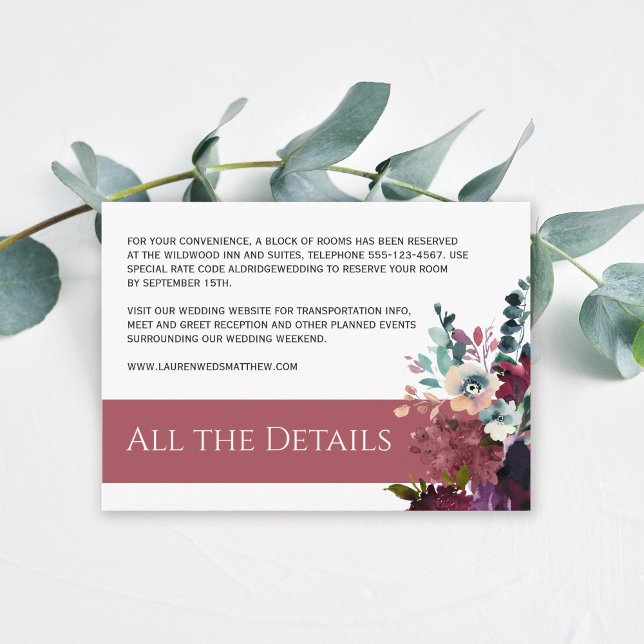 Luxurious Dark Rose Pink Floral Wedding Details Enclosure Card (Creator Uploaded)