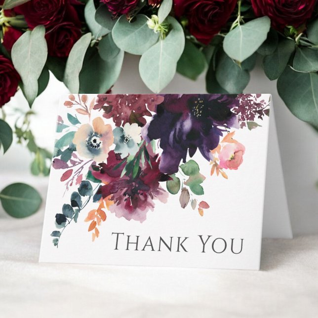 Luxurious Dark Watercolor Floral Bouquet Thank You Card (Creator Uploaded)