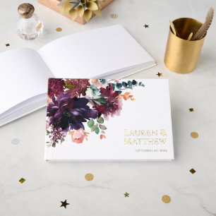 Luxurious Dark Watercolor Floral Wedding Guest Book
