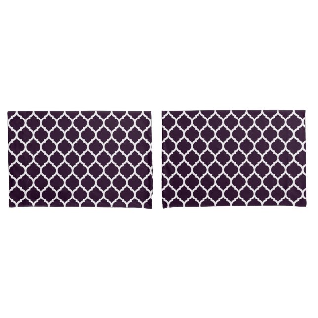 Luxurious Deep Purple Moroccan Quatrefoil Pattern Pillowcase (Front-Set)