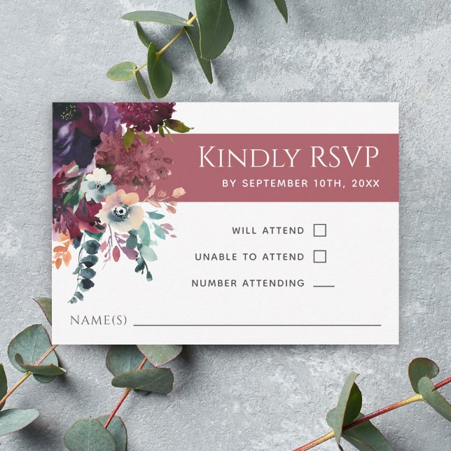 Luxurious Deep Rose Elegant Floral Wedding RSVP (Creator Uploaded)