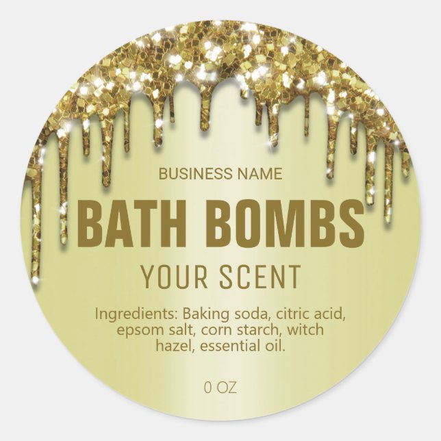 Luxurious Dripping Gold Glitter Bath Bomb Labels (Front)