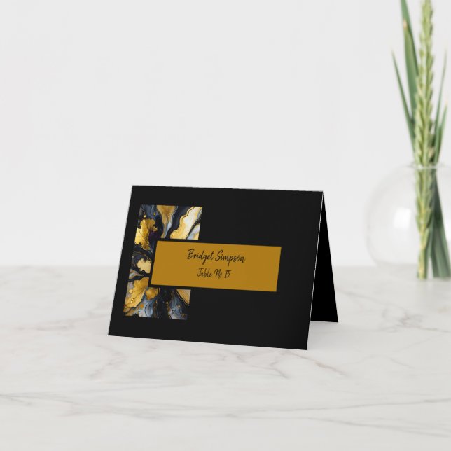  luxurious elegant black gold wedding seating card (Front)